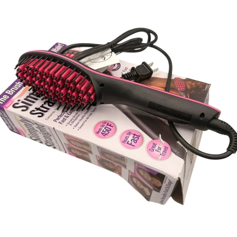 Ceramic Straightening Heated Brush SSMC4 Black Pink Travel 450F As Seen On Tv